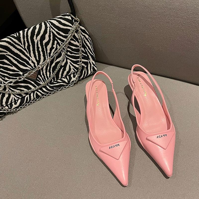 Spring Pointed Toe Back Empty Shallow Mouth Stiletto Sandals Korean Style Of The Simple Baotou Cat Heel Women's Shoes image 3