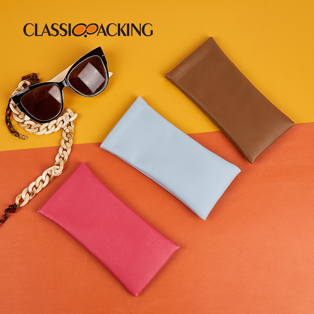 Simple Solid Color Portable Leather Glasses Bag Protective Sleeve Sun Optical Glasses Storage Bag Student Glasses Bag