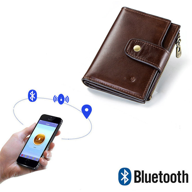 Smart Anti-Lost Wallet Men's Leather Wallet RFID Anti-theft Brush Coin Purse Bluetooth Link