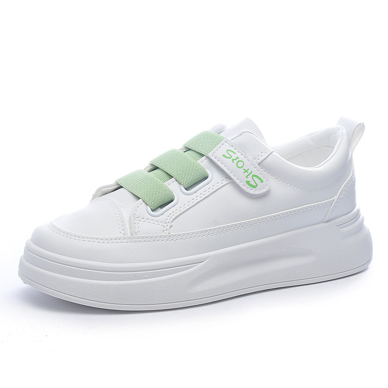 Women's Thick-Sole White Sneakers with Velcro Strap 5