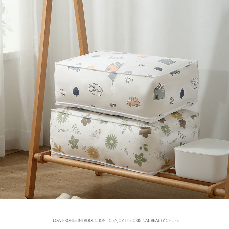 Household Three Dimensional Quilt Storage Bag PEVA Clothes Quilt Storage Box Household Transparent Printing Large Capacity Quilt Bag