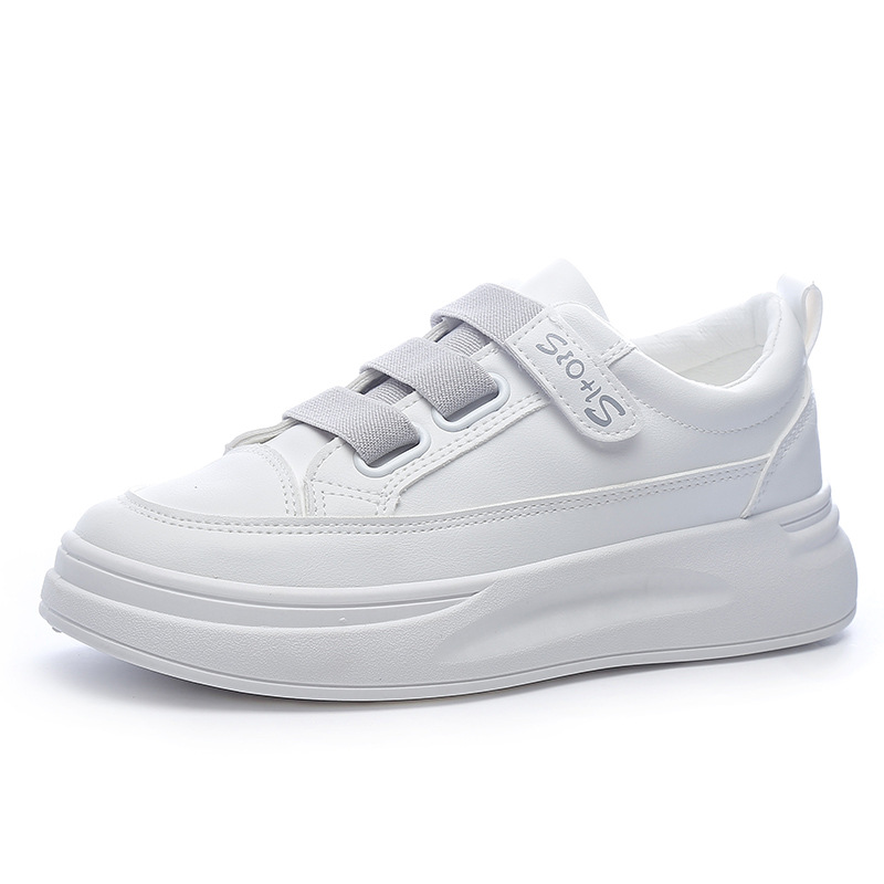 Women's Thick-Sole White Sneakers with Velcro Strap 6