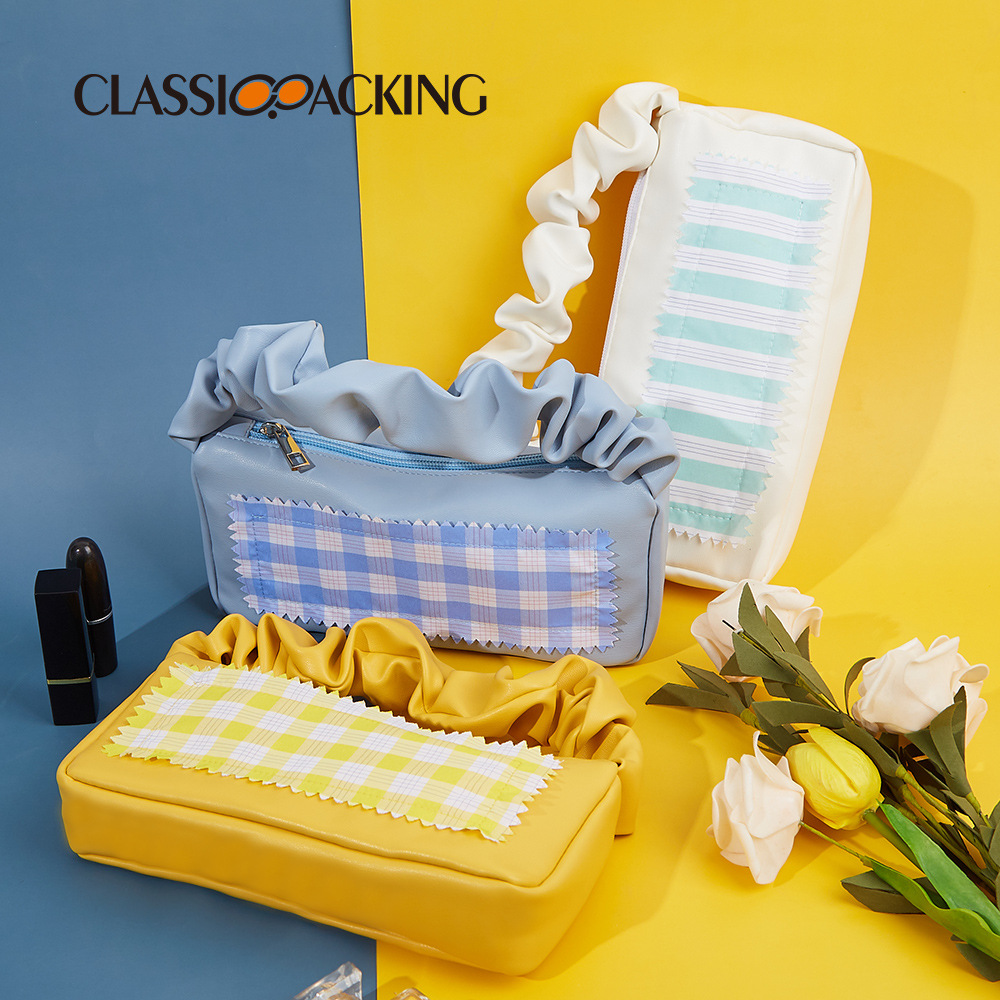 Creative Net Red Fashion Pleated Handbag Girls Exquisite Cosmetic Bag Mobile Phone Lipstick Storage Bag Portable Leather Small Bag