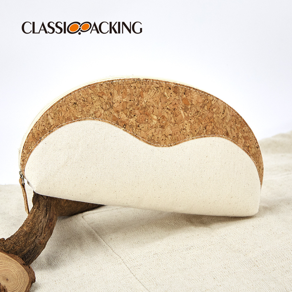 100% Cotton Canvas Cosmetic Storage Bag Environmental Protection Real Wood Grain Color Matching Zipper Travel Wash Bag Shell-Shaped Cosmetic Bag