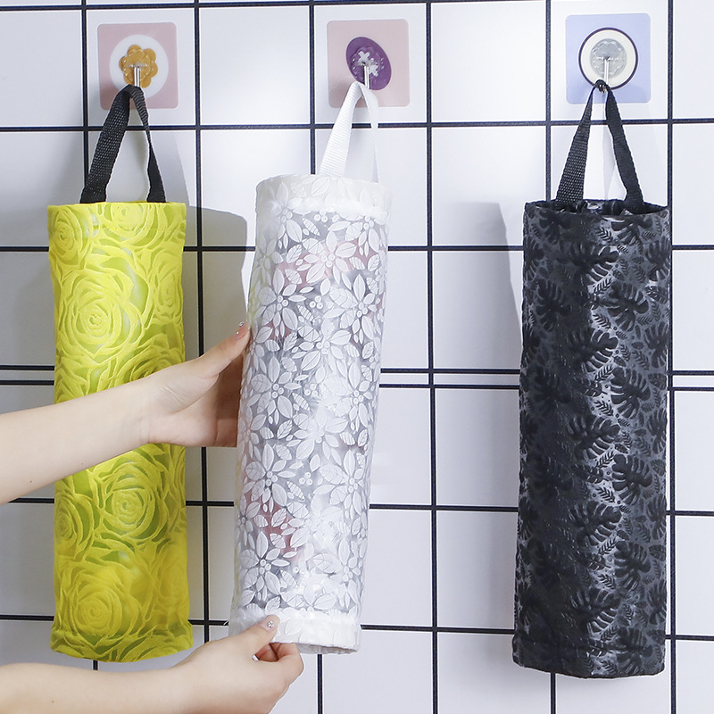 Garbage Bag Storage Bag Kitchen Wall Mounted Plastic Bag Collector Removable Large Capacity Shopping Bag Organizer Bag