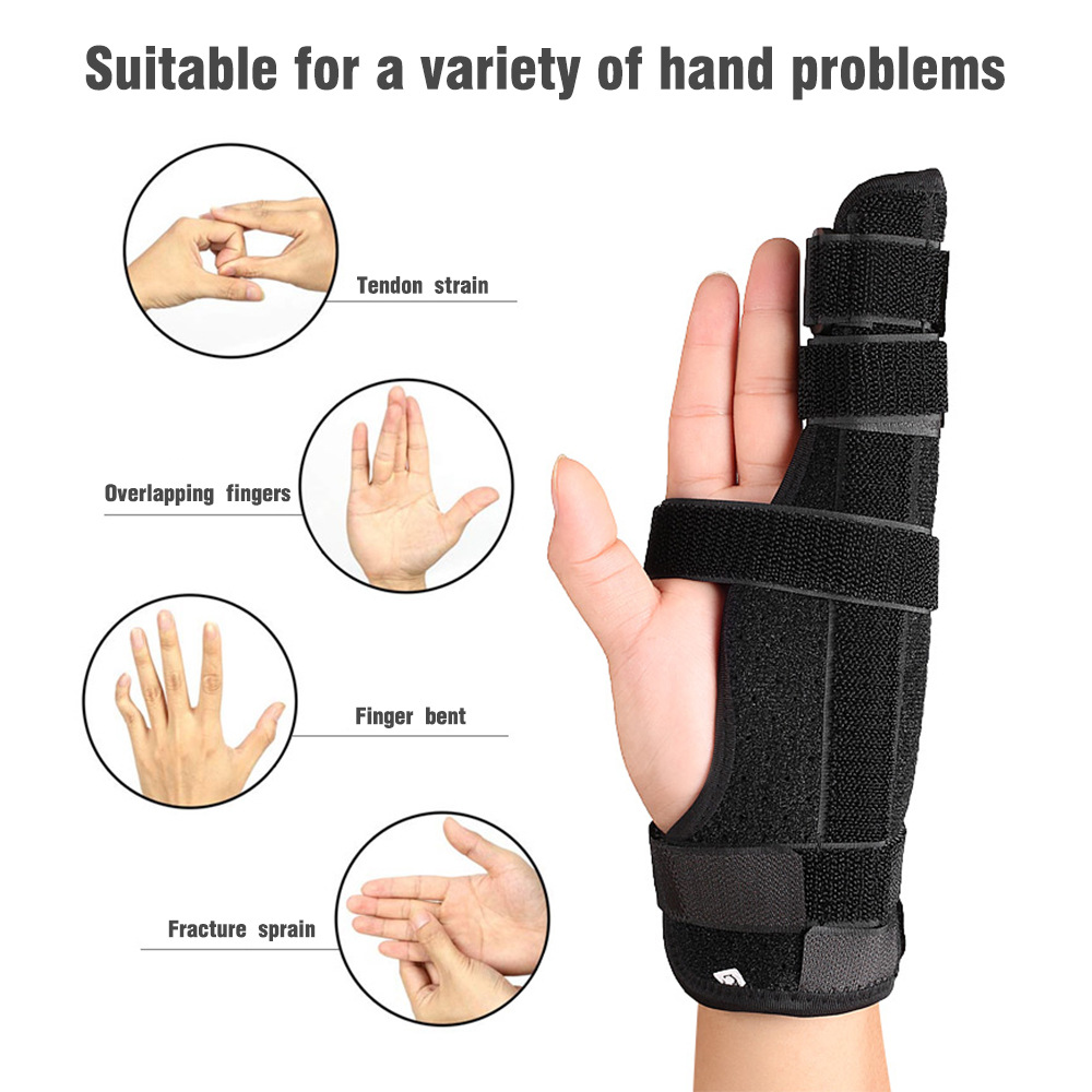 Infographic illustrating common finger injuries: tendon strain, overlapping fingers, finger bent, fracture sprain