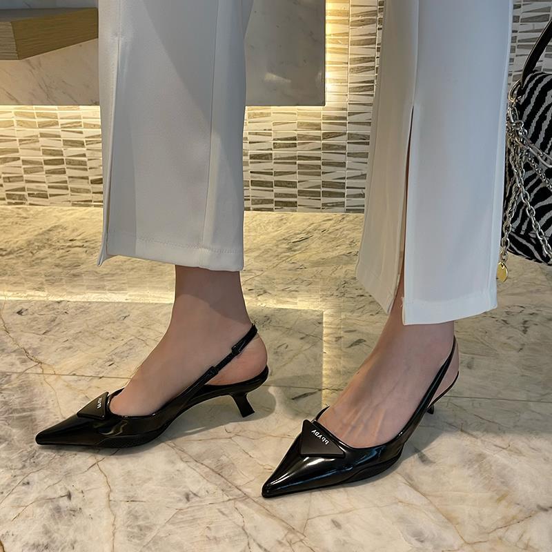 Spring Pointed Toe Back Empty Shallow Mouth Stiletto Sandals Korean Style Of The Simple Baotou Cat Heel Women's Shoes