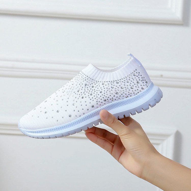 Women's Hot Drill Slip On Sneakers Flying Woven Breathable Shiny Walking Shoes Lightweight Mother Shoes image 5