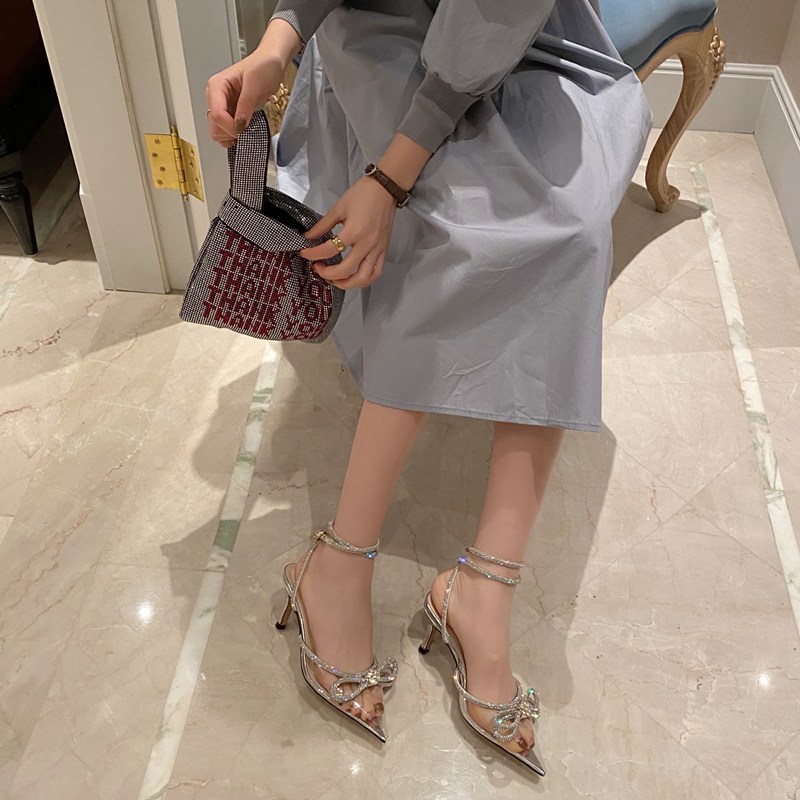 Summer Strappy Pointed Fairy Shoes Transparent Butterfly Rhinestone Stiletto Sandals Net Celebrity High-Heeled Wedding Shoes Women image 4