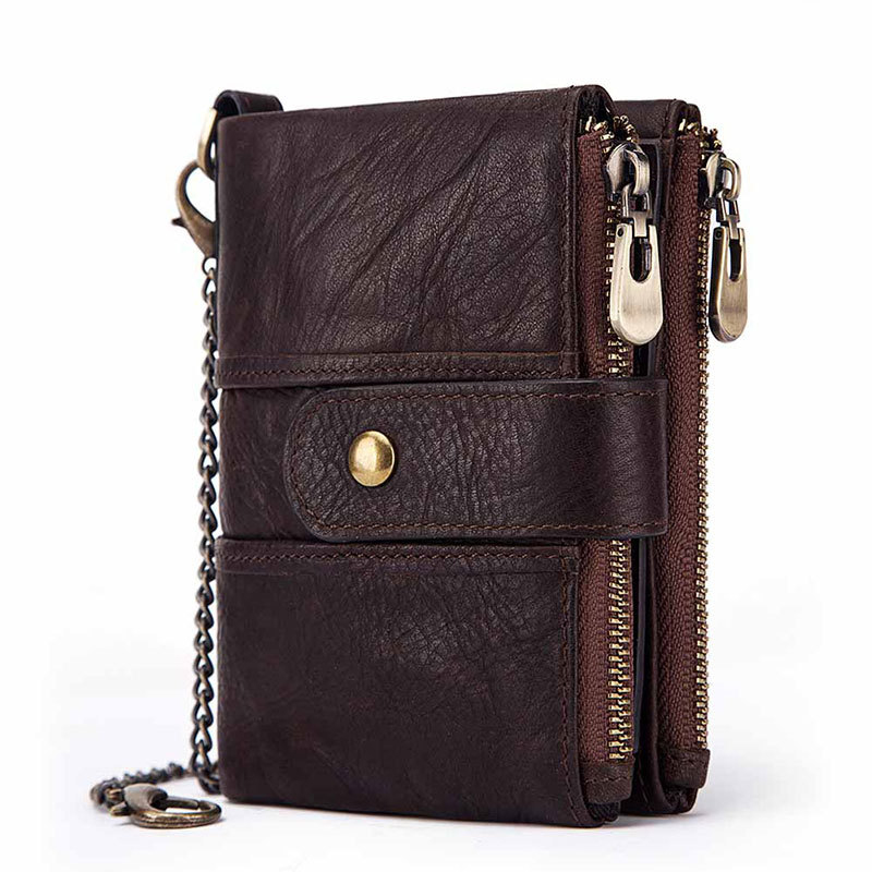 Anti-Theft Brush Wallet Leather Bag Multi-Function Buckle Zipper Retro Crazy Horse Cowhide Men's Bag