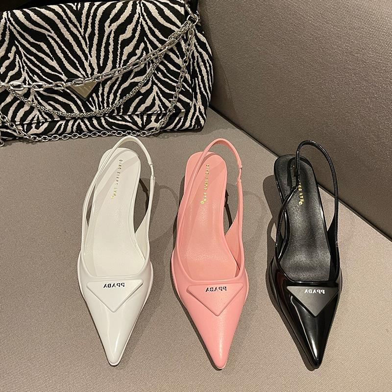 Spring Pointed Toe Back Empty Shallow Mouth Stiletto Sandals Korean Style Of The Simple Baotou Cat Heel Women's Shoes image 5