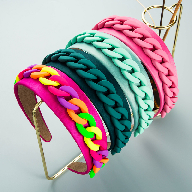 Pink mint teal headbands with colorful raised chains