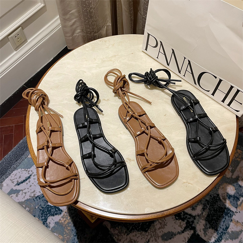 Long Tube Cool Boots Women's Strappy Korean Version Sexy High Tube Low Heel Flat Brown Travel image 4
