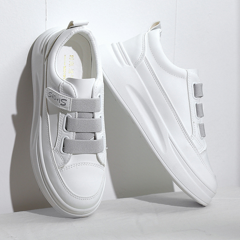 Women's Thick-Sole White Sneakers with Velcro Strap 3