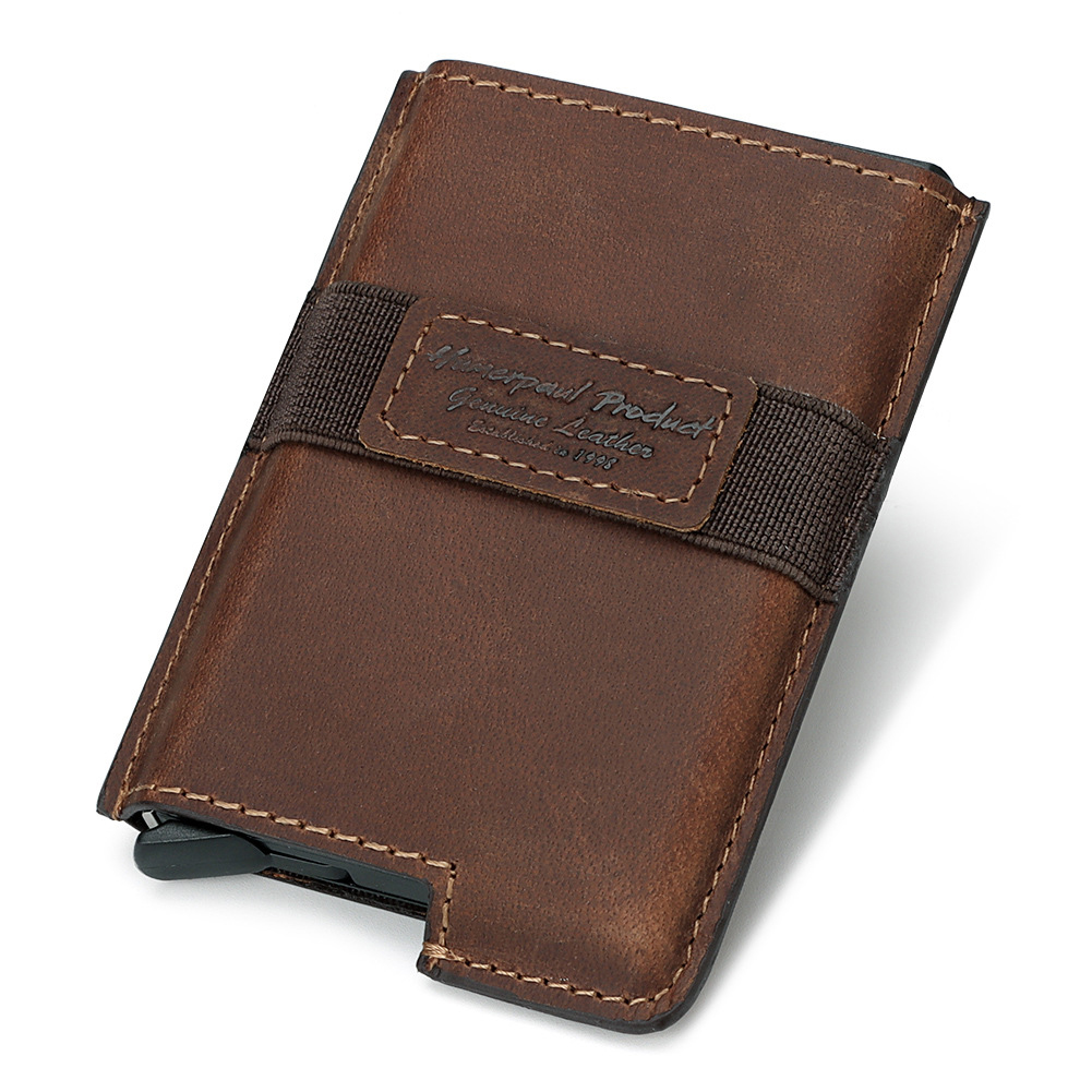 RFID Anti-Theft Swipe Card Box Leather Automatic Credit Card Sleeve Retro Bag Men's Leather