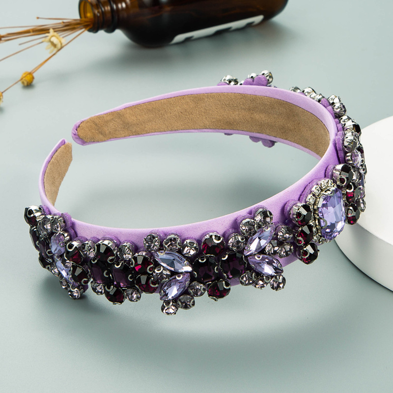 Lavender padded headband arranged for glamorous styling