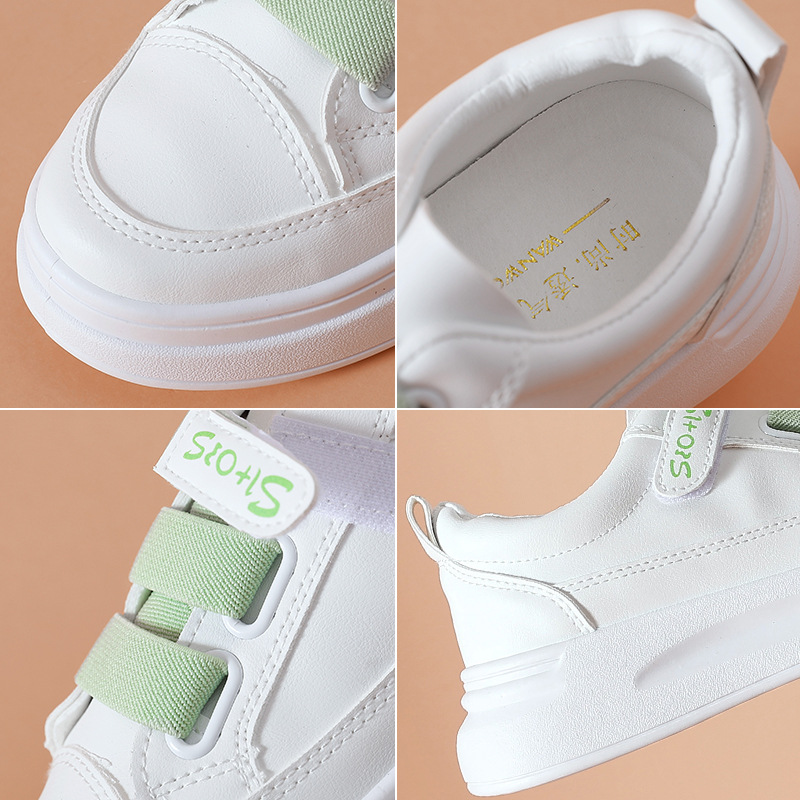 Women's Thick-Sole White Sneakers with Velcro Strap 2