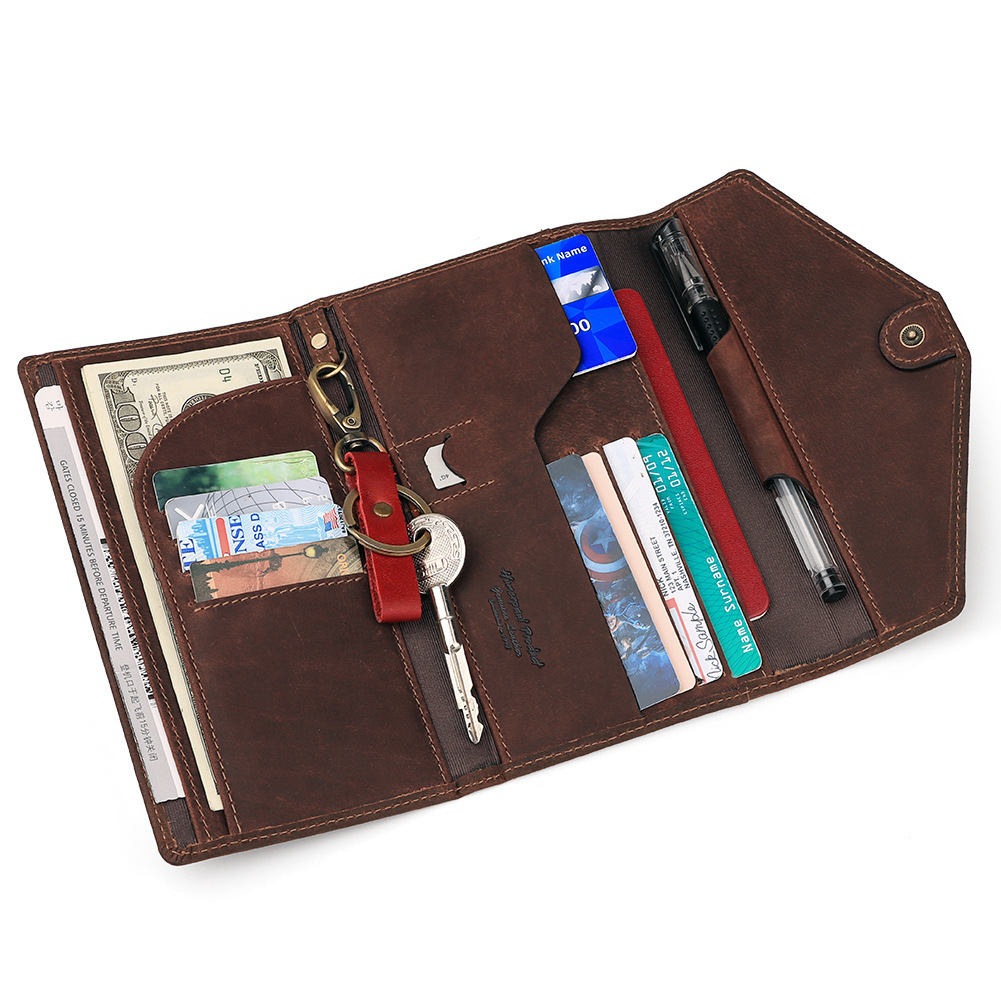 Men's Leather Clutch Leather Multifunctional Travel Passport Book Crazy Horse Passport Bag