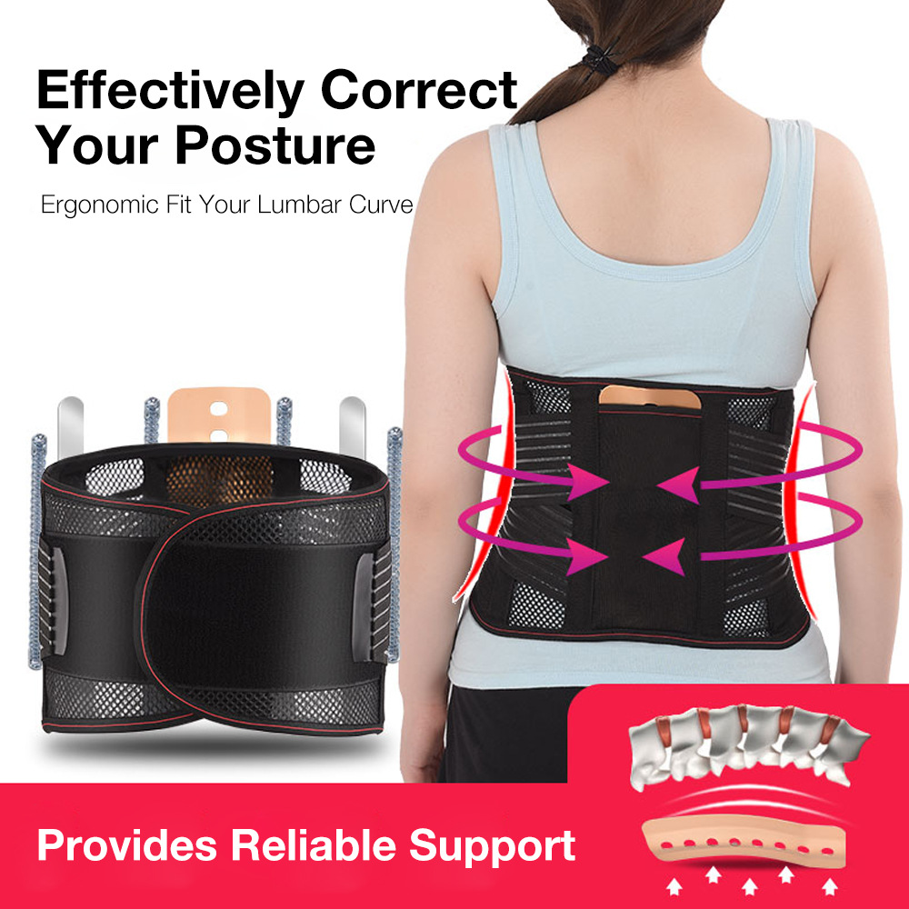 Rear-view of woman wearing support belt demonstrating back posture correction and full 360° compression coverage