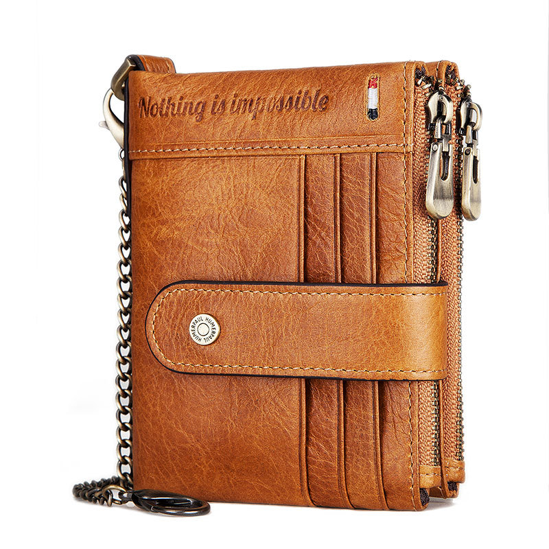 Anti-Theft Brush Double Zipper Leather Wallet Multi Card Slot Men's Wallet Crazy Horse Leather Coin