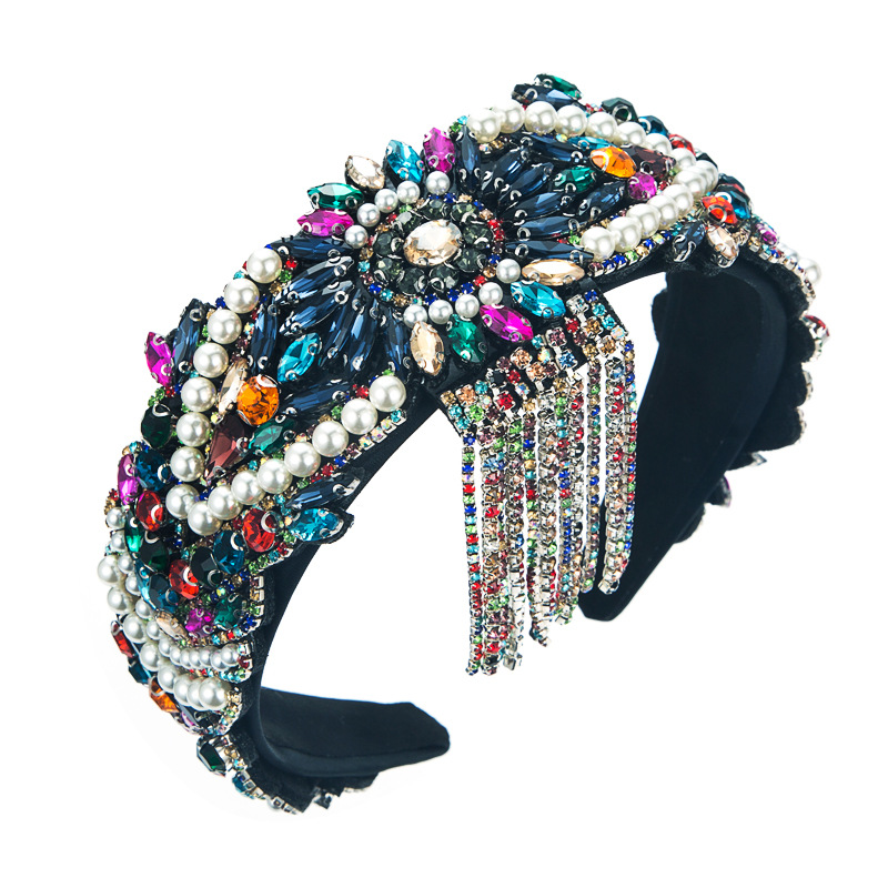 Colorful pearl rhinestone hoop with floral decoration