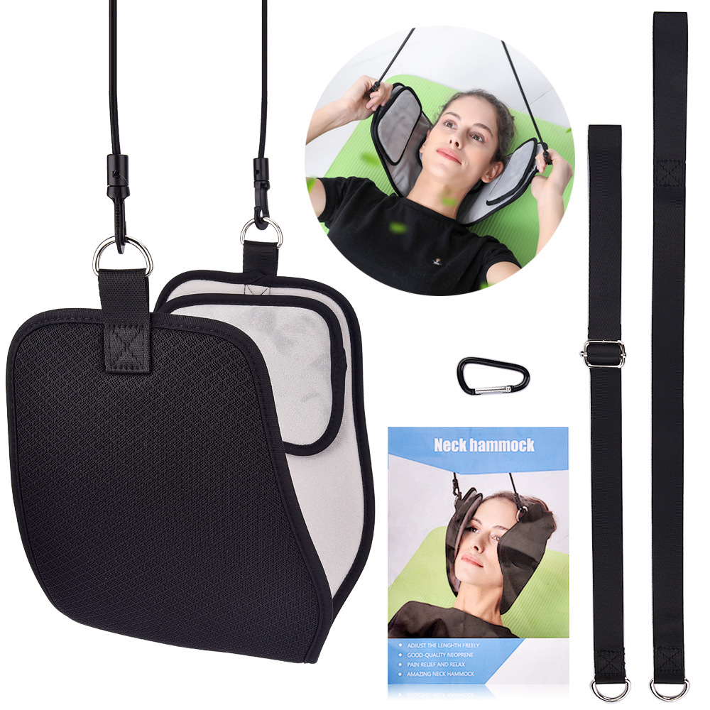 Close‑up of padded neck support with 'COMFORTABLE PADS FOR HOLD HEAD' label