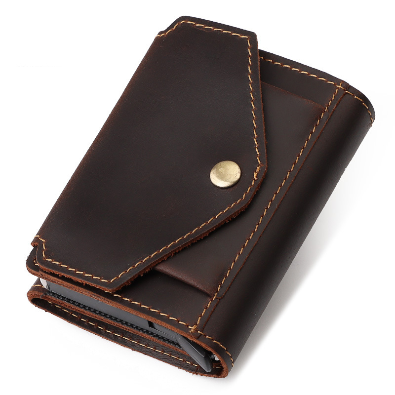 Credit Card Sleeve Retro Crazy Horse Leather RFID Anti-theft Card Holder Multifunctional Automatic