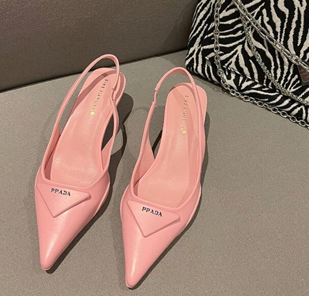 Spring Pointed Toe Back Empty Shallow Mouth Stiletto Sandals Korean Style Of The Simple Baotou Cat Heel Women's Shoes
