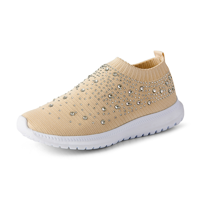 Women's Hot Drill Slip On Sneakers Flying Woven Breathable Shiny Walking Shoes Lightweight Mother Shoes image 3