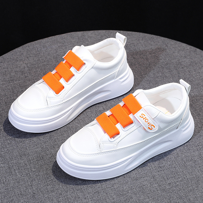 Women's Thick-Sole White Sneakers with Velcro Strap 4