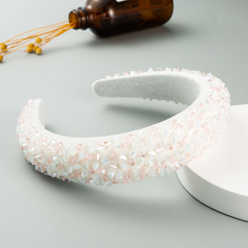 Iridescent white padded headband with dimensional beads