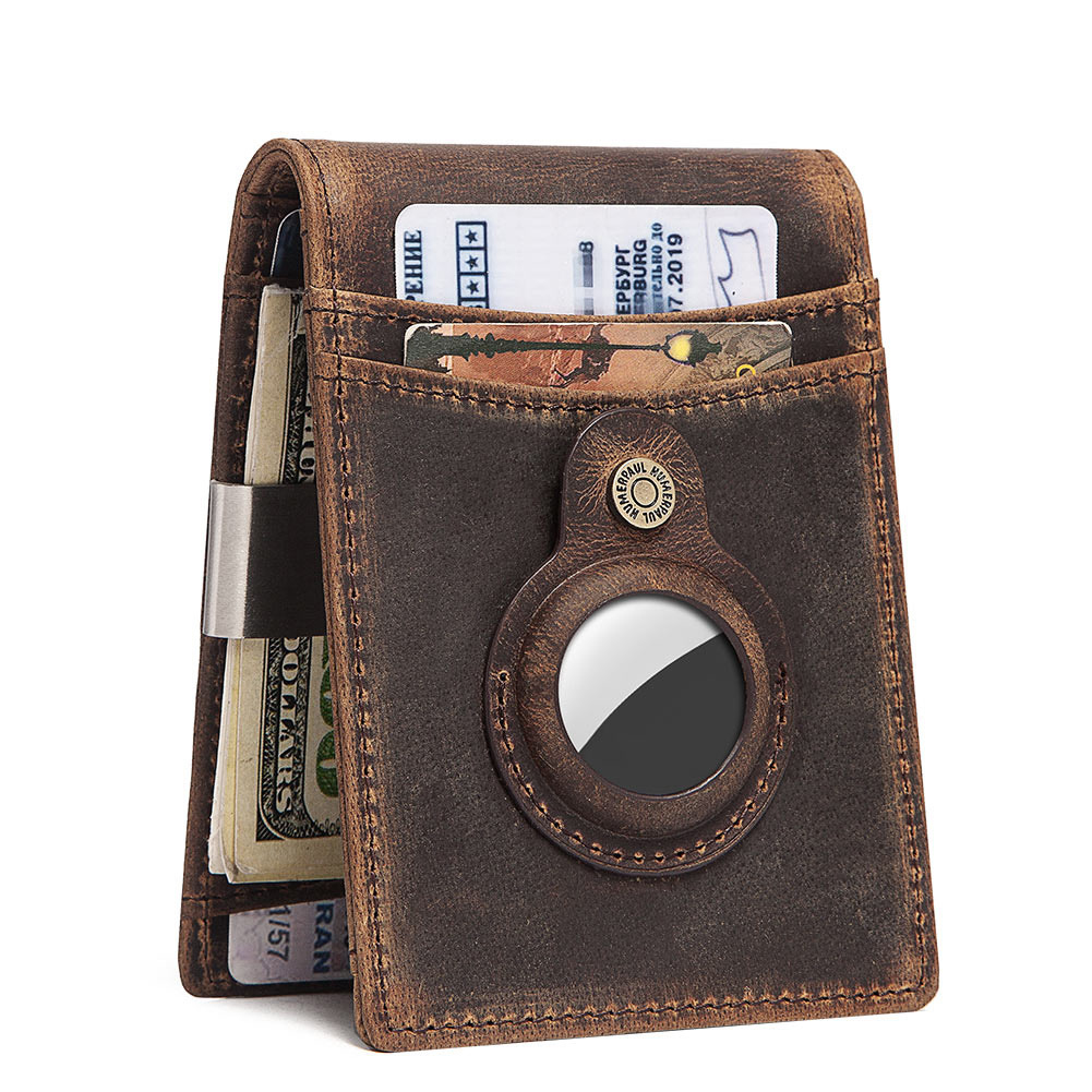 Anti-Magnetic Change Clip Head Layer Cowhide Suitable For Airtag Anti-Lost Device Dollar Clip
