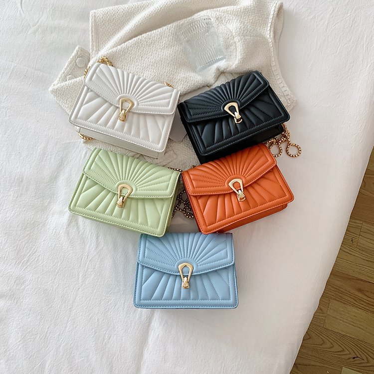 Hong Kong Style Ribbed Texture Small Square Bag Female Summer New Fashion Ins Simple Girl Messenger Bag