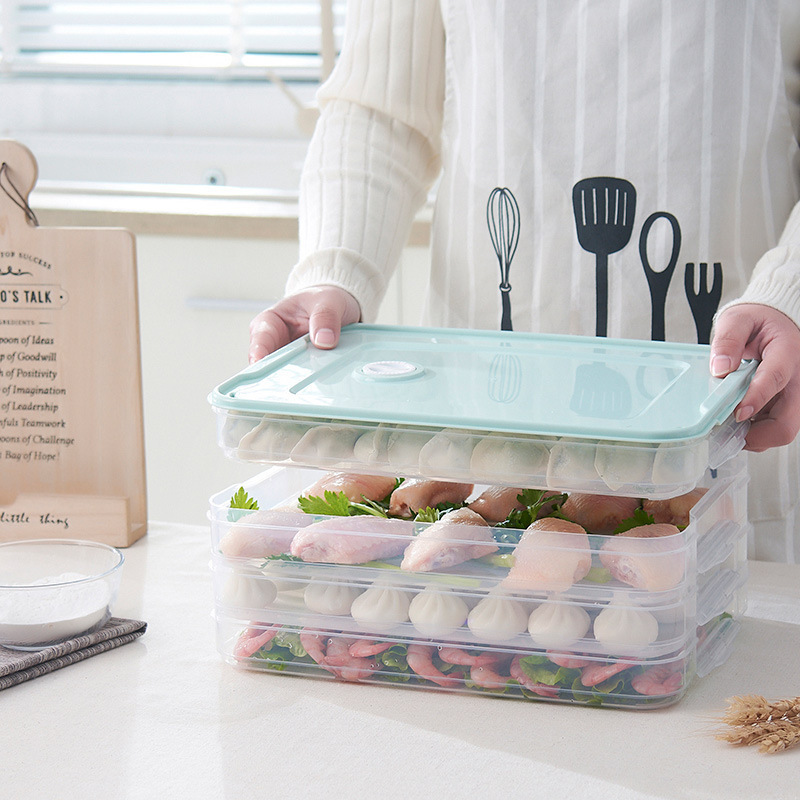 Refrigerator Storage Box Multi-Layer Dumpling Box Household Plastic Transparent Large Food Preservation Box Dumpling Tray With Lid