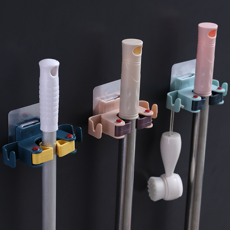Two-Color Household Nail Free Mop Rack Bathroom Wall-Mounted Mop Clip Bathroom Wall Hook Broom Clip Traceless Broom Rack