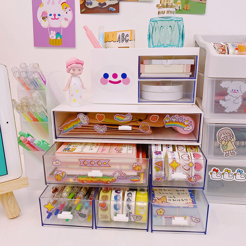 Ins Wind New Drawer Tape Storage Box Net Red Student Dust-Proof Desktop Cosmetics Small Box Rack