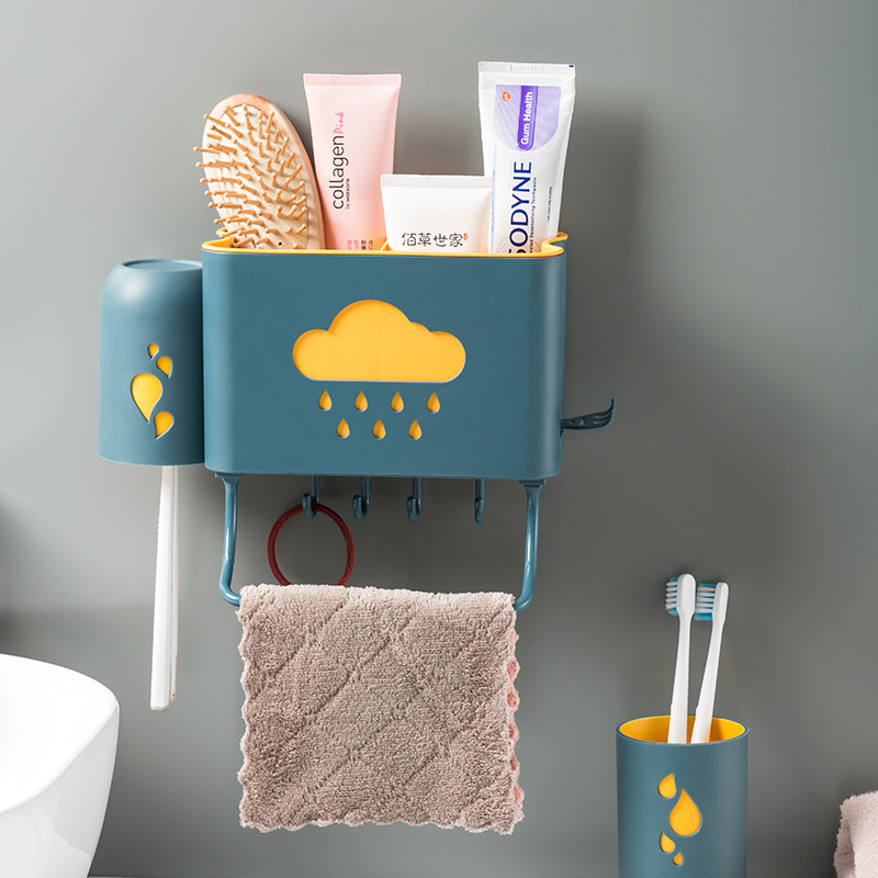Wall-Mounted Toothbrush Rack Cup Wall-Mounted Toothbrush Cup Holder Bathroom Mouthwash Cup Set Punch-Free Dental Cup