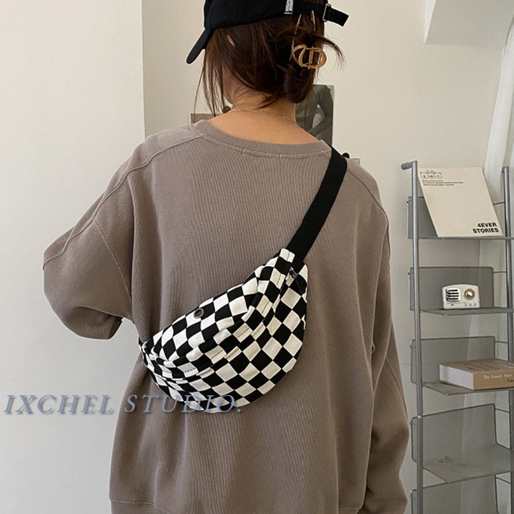 New Japanese Checkerboard Plaid Bag Female Ins Korean Version Of The Cool Style All-Match Shoulder Bag Student Messenger Bag
