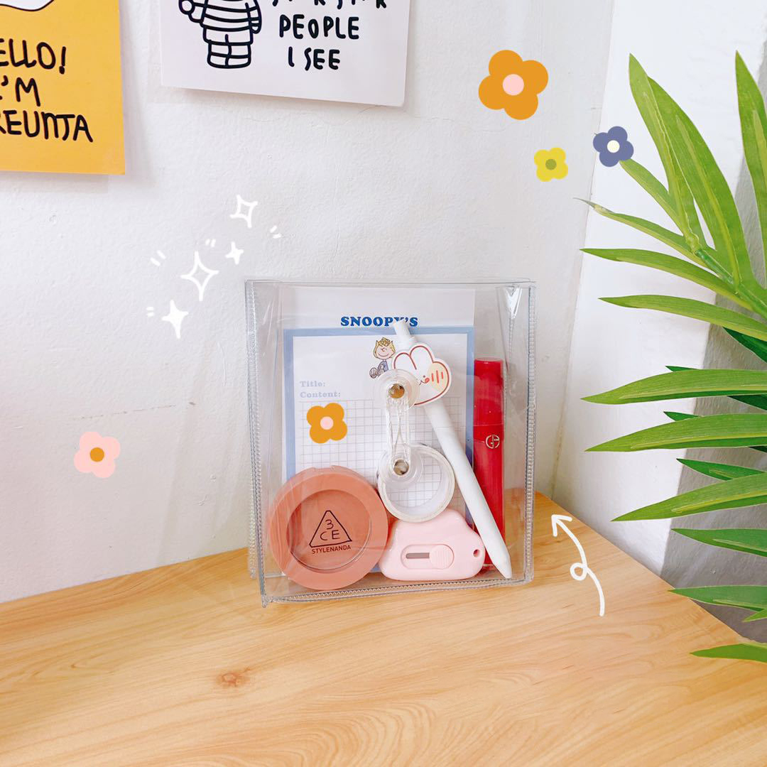Korean Ins Self-Made Transparent PVC Winding Wire Storage Bag Document Bill Bag Skin Care Storage Finishing Winding Bag