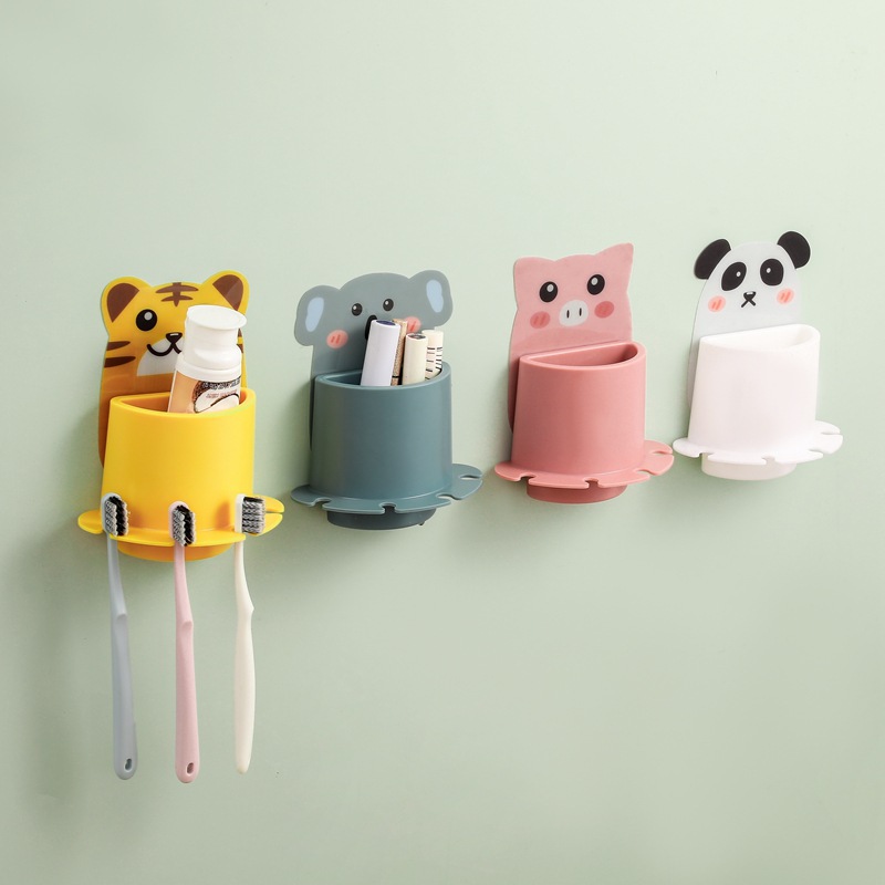 Cartoon Toilet Stick Type Toothbrush Rack Suction Wall Type Punch-Free Toothbrush Holder Bathroom Household Storage Utensils