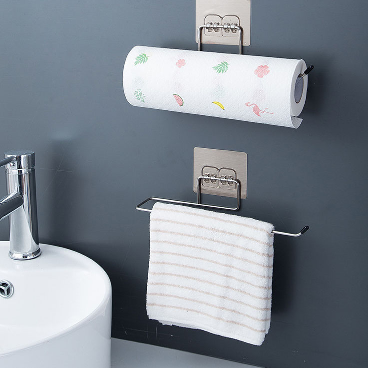 Bathroom Storage Towel Rack Bathroom Kitchen Stainless Steel Punch-Free Rag Cling Film Wall-Mounted Toilet Hanger