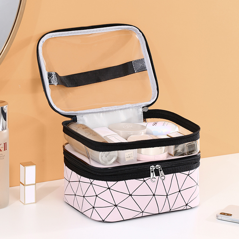 New Double-Layer Waterproof Cosmetic Bag Large Capacity Pink Wash Bag Waterproof Travel Convenient Skin Care Product Storage Bag