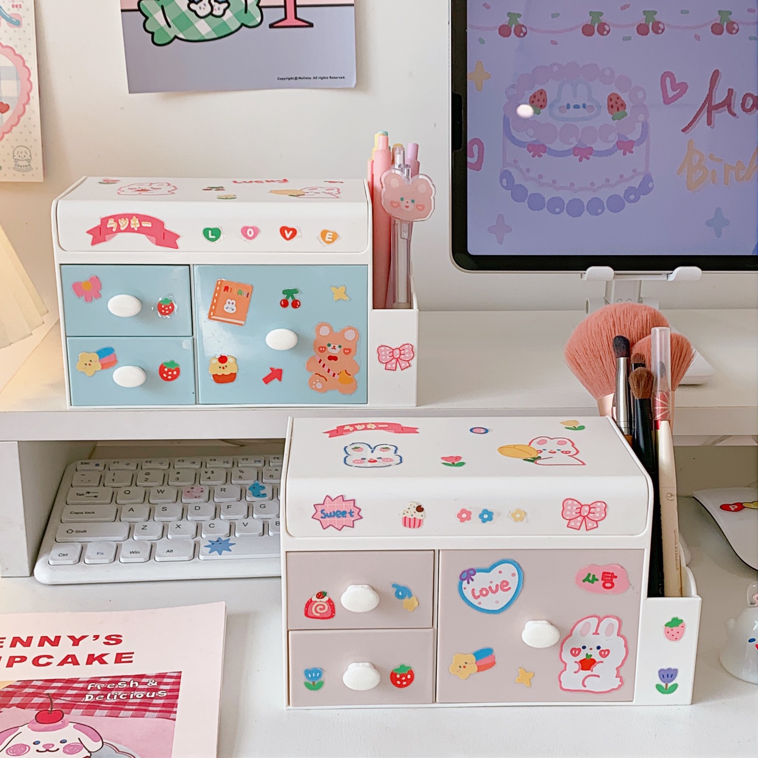 Creative Cute Desktop Storage Box Plastic Drawer Office Home Cosmetic Box Student Finishing Storage Box