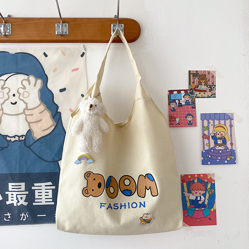 Japanese Simple Canvas Student Handbag New Large-Capacity Student Class Shoulder Bag Girl Underarm Bag