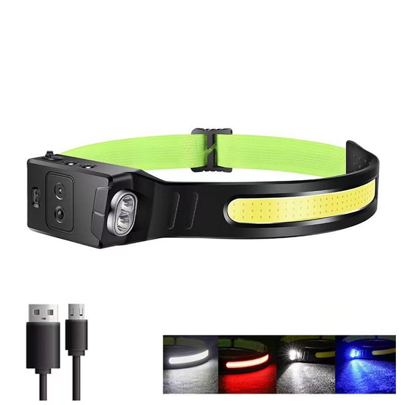 USB Mini Multi-Function Waving Sensor Headlamp Dual Light Source Floodlight Headlamp Red Light