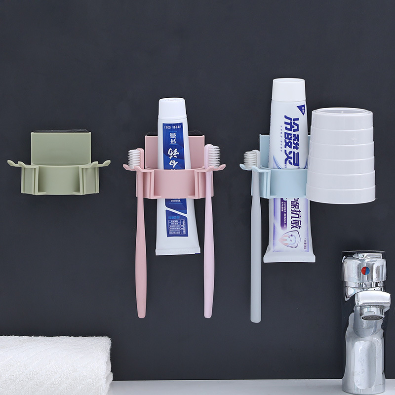 Wall-Mounted Toilet Toothbrush Cup Mouthwash Cup Brushing Cup Holder Punch-Free Wash Traceless Toothbrush Toothpaste Rack