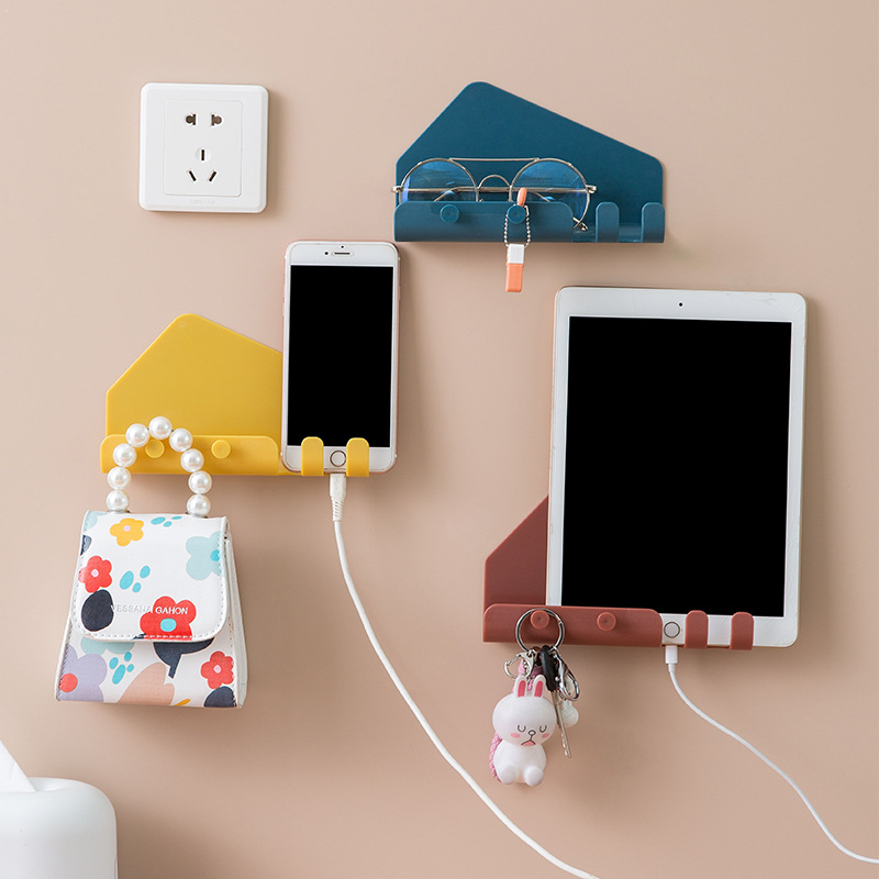 Large Stick Type Creative Mobile Phone Tablet Charging Bracket Behind The Door Bedroom Seamless Storage Hook 4 Hook Storage Rack