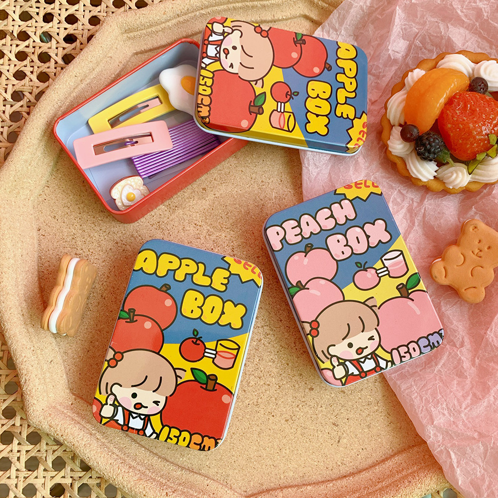 New Net Red With The Same Cute Girl Storage Box Girl Hand Account Stickers Candy Storage Jewelry Tinplate Box