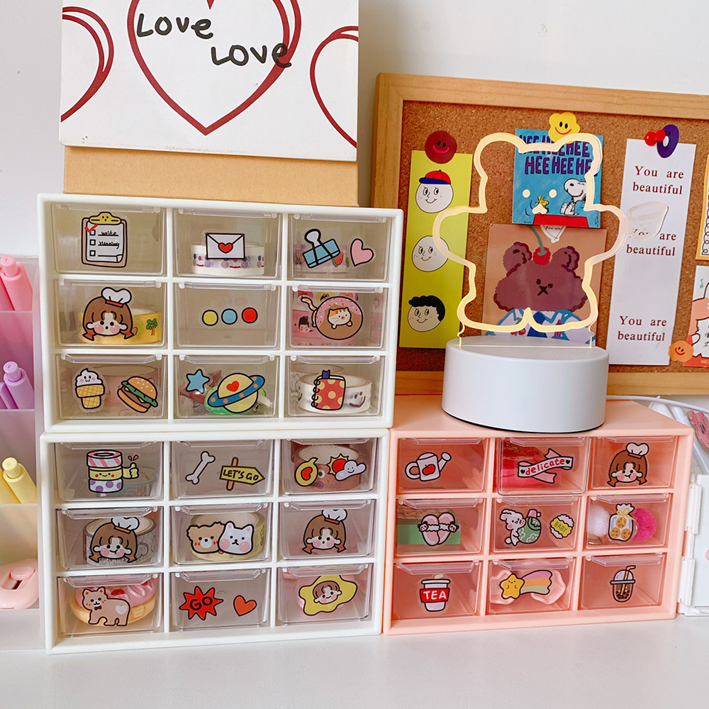 Girl Ins Jiugongge Dust-Proof Drawer Storage Box Desktop Stationery Jewelry Hand Account Cosmetics Storage Students