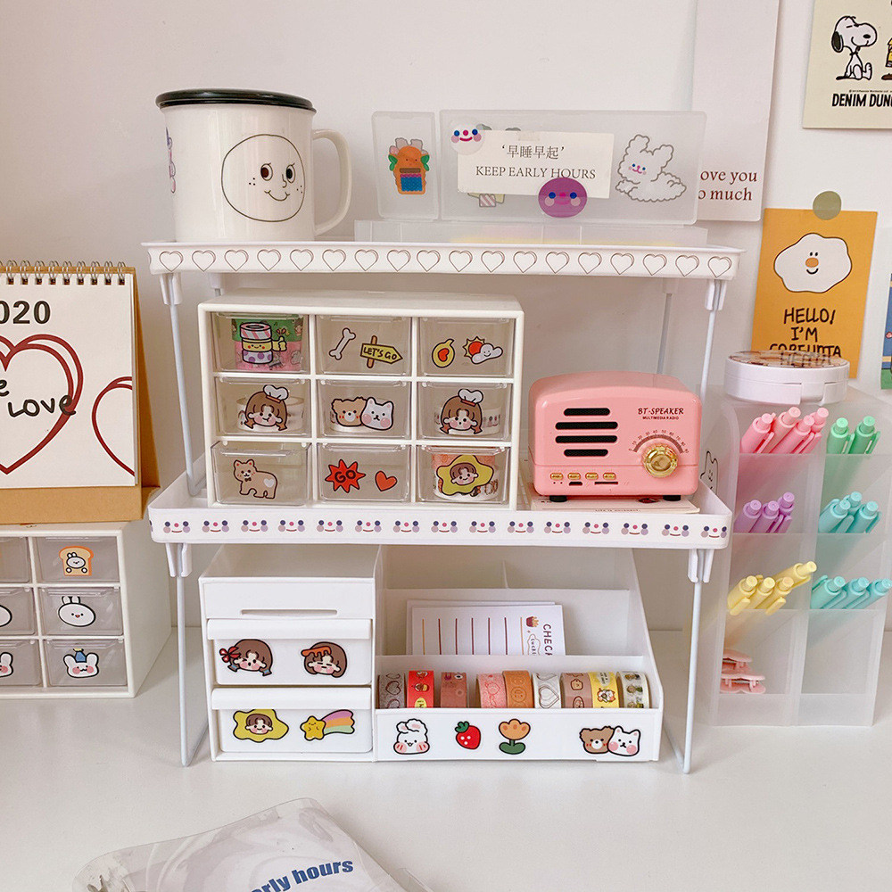 Korean Ins Unprinted Style Simple Folding Storage Rack Student Desktop Heightened Hand Account Stationery Sundries Rack